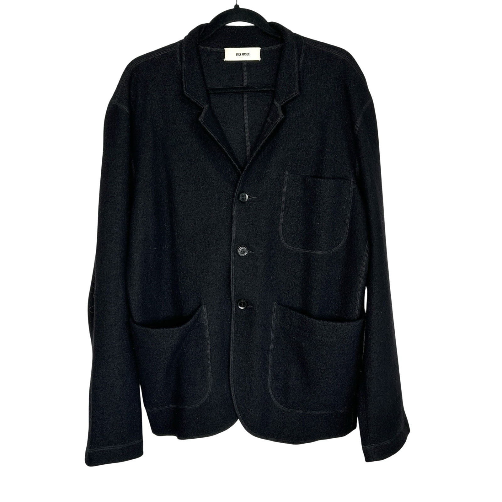 Buck Mason Wool Felted Chore Coat Medium Button Up Minimal Stretch Pockets Black